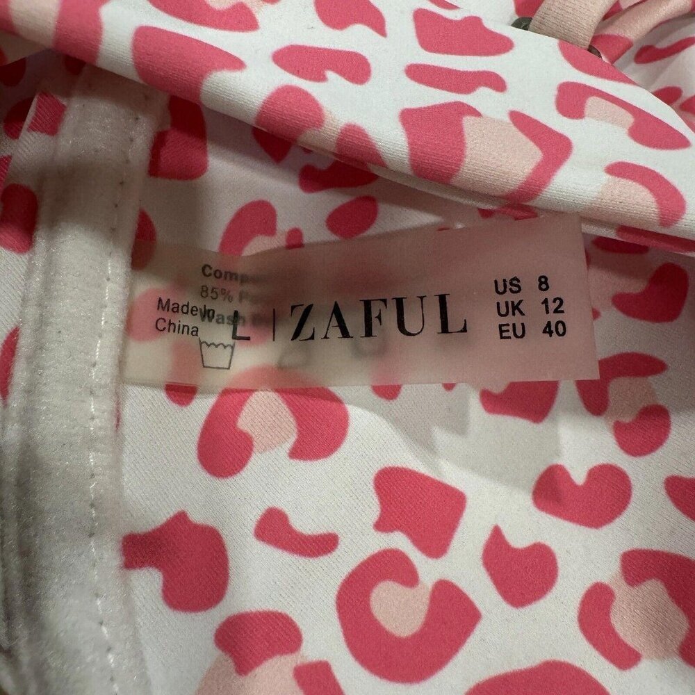 Women’s Zaful White Pink Leopard Print Bikini Swim Swimsuit Size‎ 8 2 Piece Set - Picture 5 of 5